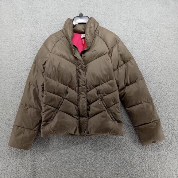 Nike Jacket Womens Small 4/6 Taupe Tan Puffer Down Insulated Fitted Fleece Lined - Picture 1 of 9